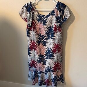 Karl Lagerfeld Navy, Pink & Red Palm-Print Short Sleeve Mini Dress